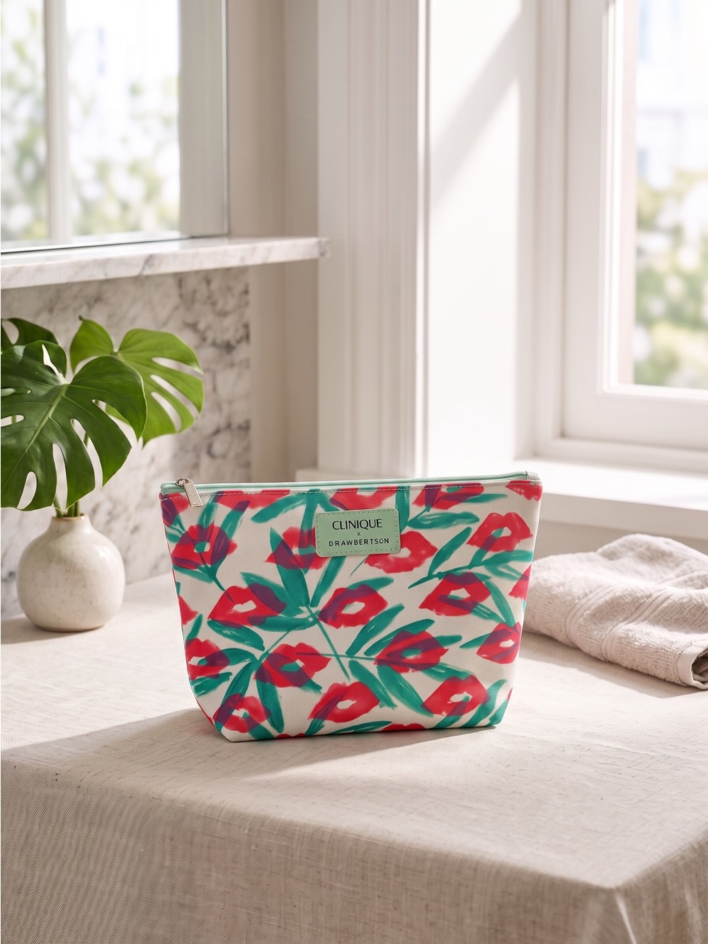 Clinique x Drawbertson Floral Lips Cosmetic Makeup Bag Pouch
